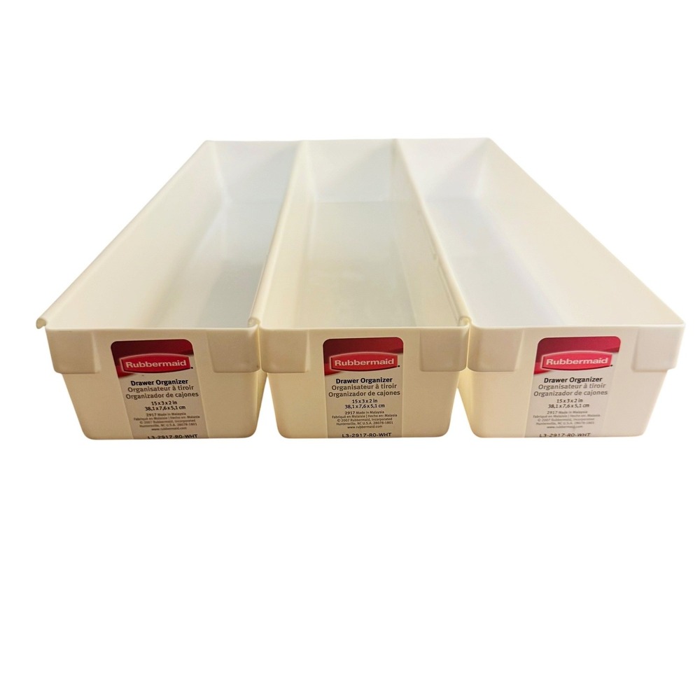 NEW Rubbermaid Drawer Organizer White Plastic Interlocking Trays 15x3x2 Set of 3